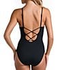 Color:Black - Image 2 - Shadow Floral Print Scoop Neck Tummy Control One Piece Swimsuit