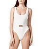 La Porte Mandy Jacquard Scoop Neck Signature Hardware Belt One Piece Swimsuit, Color:Cloud - Image 1