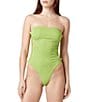 La Porte Stephanie Jacquard Side Cut-Out Pearl Bandeau One Piece Swimsuit, Color:Greenery - Image 1