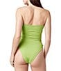 La Porte Stephanie Jacquard Side Cut-Out Pearl Bandeau One Piece Swimsuit, Color:Greenery - Image 2