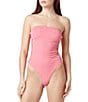 La Porte Stephanie Jacquard Side Cut-Out Pearl Bandeau One Piece Swimsuit, Color:Bubblegum - Image 1
