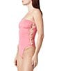 La Porte Stephanie Jacquard Side Cut-Out Pearl Bandeau One Piece Swimsuit, Color:Bubblegum - Image 3