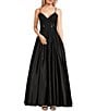 Color:Black - Image 1 - Lace Illusion Bodice Satin Ball Gown