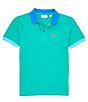 Color:Green Finch/Marine - Image 1 - Big Boys 8-16 Short-Sleeve Contrast-Collar Polo Shirt