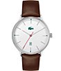 Color:Brown - Image 1 - Men's Lacoste Club Three-Hand Brown Leather Strap Watch