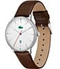 Color:Brown - Image 3 - Men's Lacoste Club Three-Hand Brown Leather Strap Watch