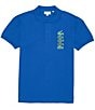 Color:Cobalt - Image 1 - Pique Stacked Croc Logo Short Sleeve Polo Shirt