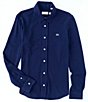 Color:Navy Blue - Image 1 - Slim-Fit Solid Long-Sleeve Woven Shirt
