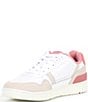 Color:White/Light Pink - Image 4 - Women's T-Clip Contrasted Collar Leather Court Sneakers