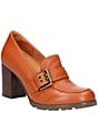 Color:Whiskey Lamba - Image 1 - Quinziano Leather Buckle Block Heel Loafer Pumps