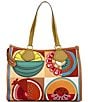 LANCEL Large Fruit Raffia Canvas Zip Tote Bag, Color:Multi Orange - Image 2