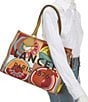 LANCEL Large Fruit Raffia Canvas Zip Tote Bag, Color:Multi Orange - Image 4