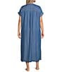 Landry Plus Size Solid Chambray Short Sleeve Split V-Neck Woven Caftan, Color:Chambray - Image 2