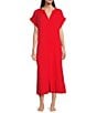 Color:Coral Swiss Dot - Image 1 - Short Sleeve Button-Front Woven Swiss Dot Caftan