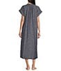 Landry Short Sleeve Split Round Neck Button Front Denim Caftan, Color:Denim - Image 2