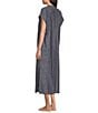 Landry Short Sleeve Split Round Neck Button Front Denim Caftan, Color:Denim - Image 4