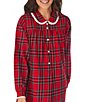 Color:Red Plaid - Image 3 - Flannel Plaid Print Long Sleeve Peter Pan Collar Ballet Cotton Nightgown