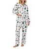 Color:Novelty Print - Image 1 - Holiday Wreath Puppy Printed Cotton Flannel Long Sleeve Notch Collar Holiday Pajama Set