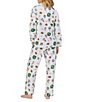 Color:Novelty Print - Image 2 - Holiday Wreath Puppy Printed Cotton Flannel Long Sleeve Notch Collar Holiday Pajama Set