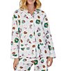Color:Novelty Print - Image 3 - Holiday Wreath Puppy Printed Cotton Flannel Long Sleeve Notch Collar Holiday Pajama Set