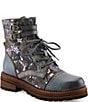 L'ARTISTE All The Way Floral Embossed Leather Combat Booties - Image 1