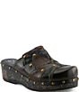 L'ARTISTE Olympe Studded Mix Leather Platform Wedge Clogs - Image 1