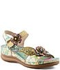 L'ARTISTE Script Floral Embossed Leather Wedge Sandals - Image 1