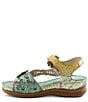 L'ARTISTE Script Floral Embossed Leather Wedge Sandals - Image 5
