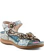 L'ARTISTE Script Floral Embossed Leather Wedge Sandals - Image 1