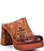 L'Artiste Sky High Embossed Hand Painted Leather Platform Clogs - Image 1