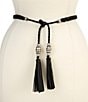 Lauren Ralph Lauren .5#double; Braided Leather Tassel-Tie Belt, Color:Black - Image 1