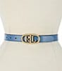 Color:Pale Azure/Refined Navy - Image 1 - 0.75#double; Logo Reversible Leather Skinny Belt
