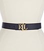 Color:Navy/Pink Mahogany - Image 1 - 1#double; Logo Reversible Pebbled Leather Belt