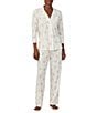 Color:Floral Print - Image 1 - 3/4 Sleeve Notch Collar Long Pant Knit Floral Pajama Set