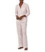 Color:Blush/Print - Image 1 - 3/4 Sleeve Notch Collar Long Pant Knit Paisley Pajama Set