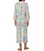 Color:Multi Paisley - Image 2 - 3/4 Sleeve Notch Collar Woven Multi Paisley Cropped Pajama Set