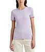 Color:Lavender/Cream - Image 1 - Alli Stripe Short Sleeve Crew Neck Tee Shirt