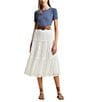 Color:White - Image 3 - Allover Eyelet Embroidered Mesh Tiered A-Line Midi Skirt