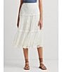 Color:White - Image 6 - Allover Eyelet Embroidered Mesh Tiered A-Line Midi Skirt