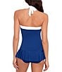 Color:Sapphire - Image 2 - Bel Air Shirred Bandeau Halter Peplum One Piece Swimsuit