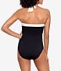 Color:Black - Image 2 - Bel Aire Shirred Contrast Trim Bandeau One Piece Swimsuit