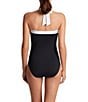 Color:Black - Image 2 - Bel Aire Shirred Contrast Trim Bandeau One Piece Swimsuit