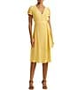 Color:Primrose Yellow - Image 1 - Belted Georgette Button Detail V-Neck Tie Waist Puff Short Sleeve A-Line Dress