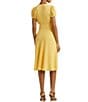 Color:Primrose Yellow - Image 2 - Belted Georgette Button Detail V-Neck Tie Waist Puff Short Sleeve A-Line Dress