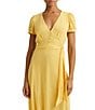 Color:Primrose Yellow - Image 3 - Belted Georgette Button Detail V-Neck Tie Waist Puff Short Sleeve A-Line Dress