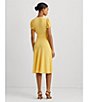 Color:Primrose Yellow - Image 5 - Belted Georgette Button Detail V-Neck Tie Waist Puff Short Sleeve A-Line Dress