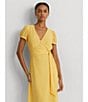Color:Primrose Yellow - Image 6 - Belted Georgette Button Detail V-Neck Tie Waist Puff Short Sleeve A-Line Dress