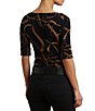 Lauren Ralph Lauren Belting Print Boat Neck Elbow Sleeve Fitted Tee, Color:Black/Tan - Image 2