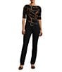 Lauren Ralph Lauren Belting Print Boat Neck Elbow Sleeve Fitted Tee, Color:Black/Tan - Image 3