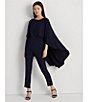 Color:Navy - Image 4 - Boat Neck Sleeveless Belted Cape Jumpsuit